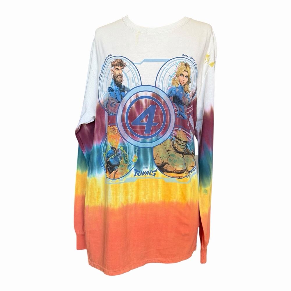 Marvel Rivals Fantastic Four Long Sleeve Tie Dye Graphic Tee Medium Gamer NWOT